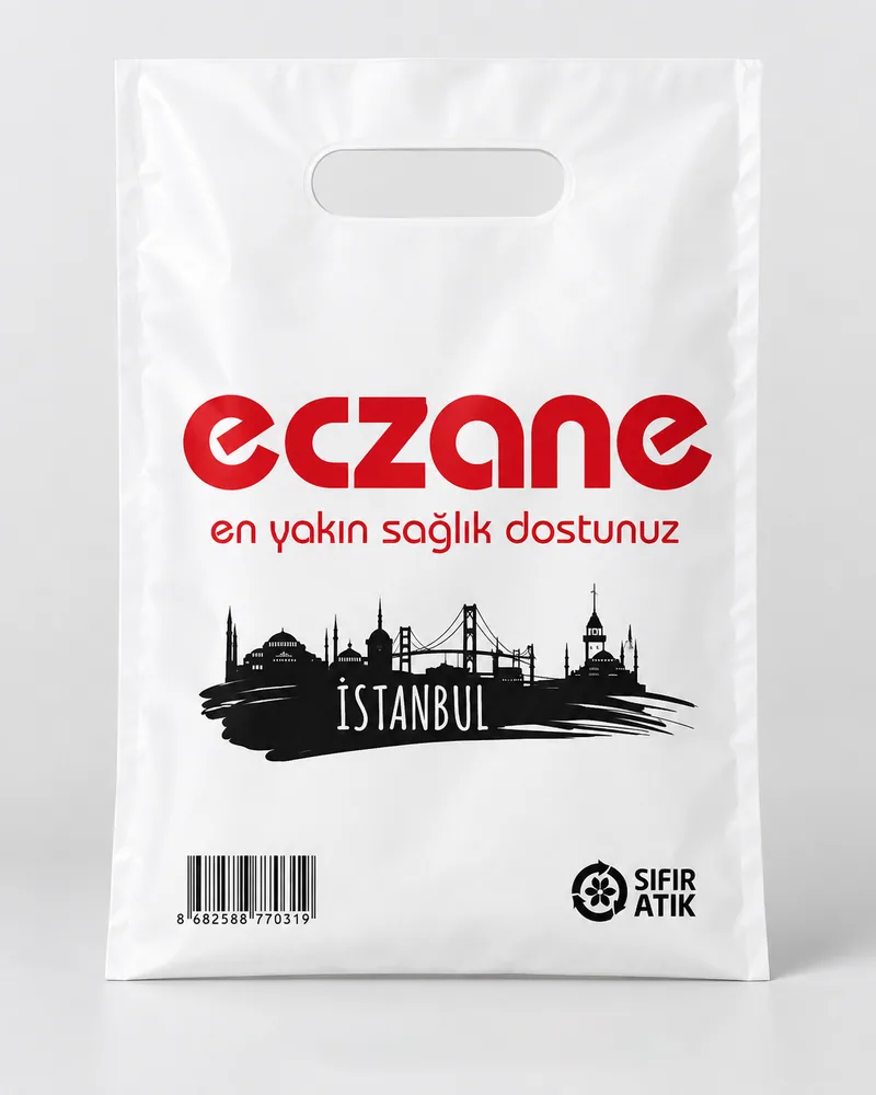 No-1 17×26 cm el geçme eczane poşeti, kırmızı eczane baskılı, Karasu Eczane Poşet